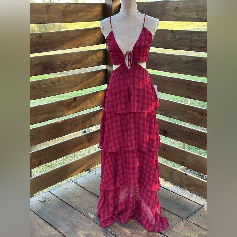Line & Dot Pink Tiered Maxi Dress with Cutouts